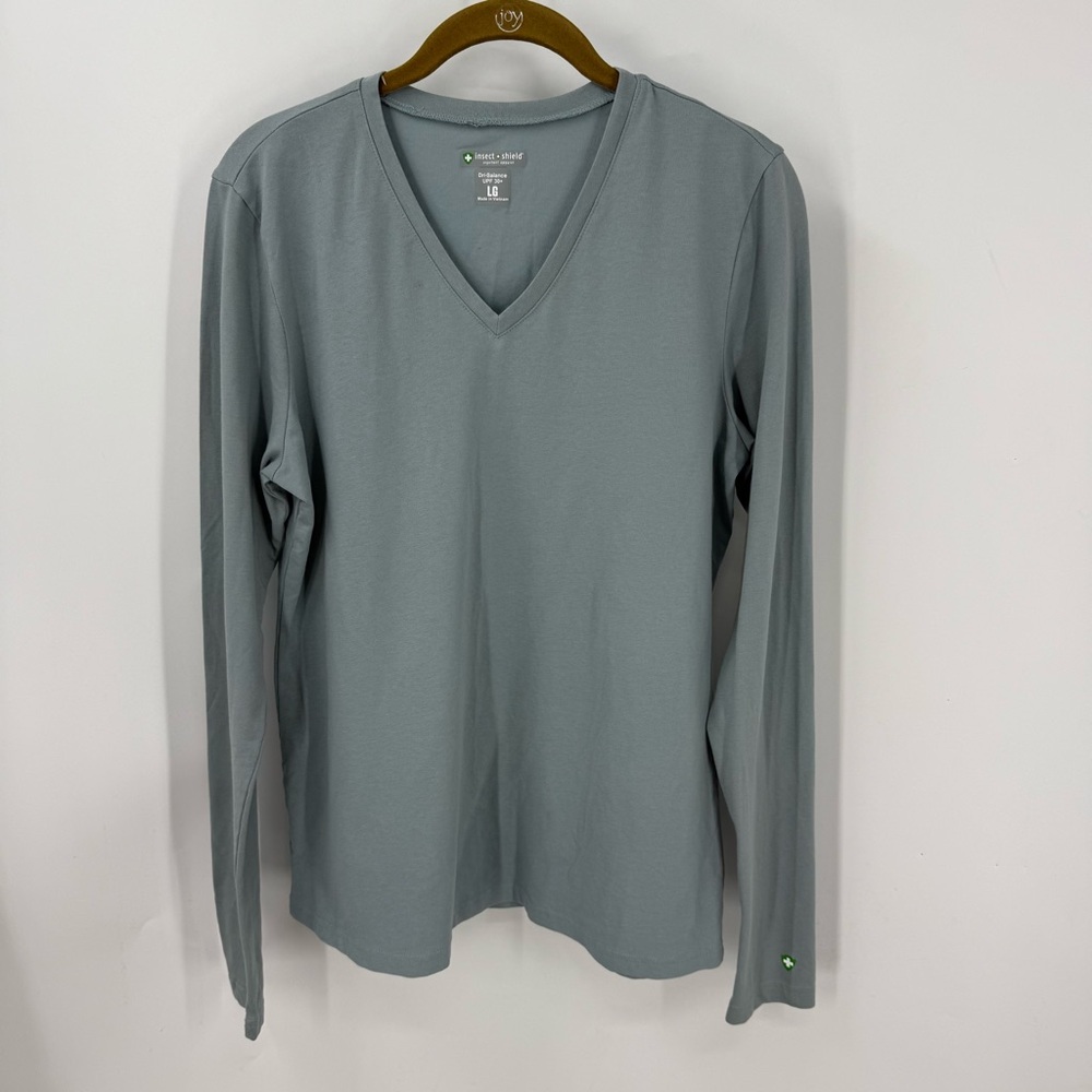 Insect Shield Women's UPF Dri-Balance Long Sleeve V-Neck T-Shirt gray/green L